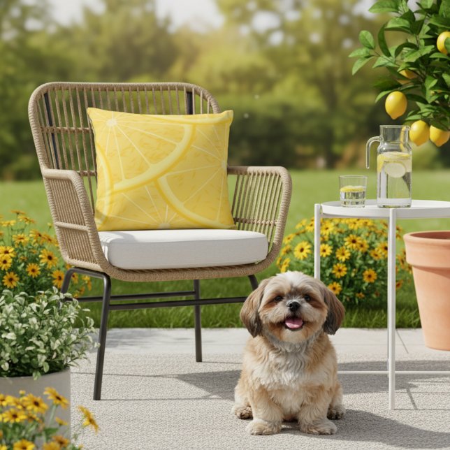 16x16 Yellow Meyer Lemon Print Outdoor Pillow (Lemon outdoor pillow.)