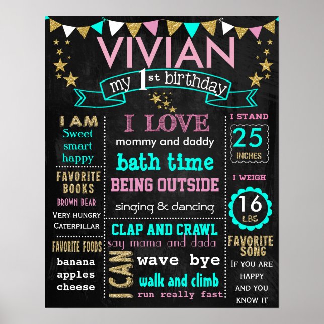 16x20" Birthday chalkboard sign personalised (Front)