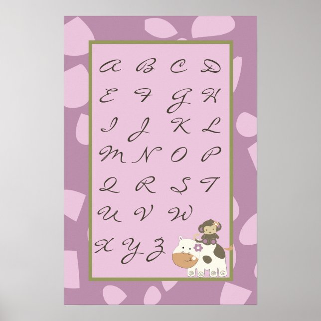 16x24 Nursery Art ABC Chart Jacana Girl Jungle (Front)