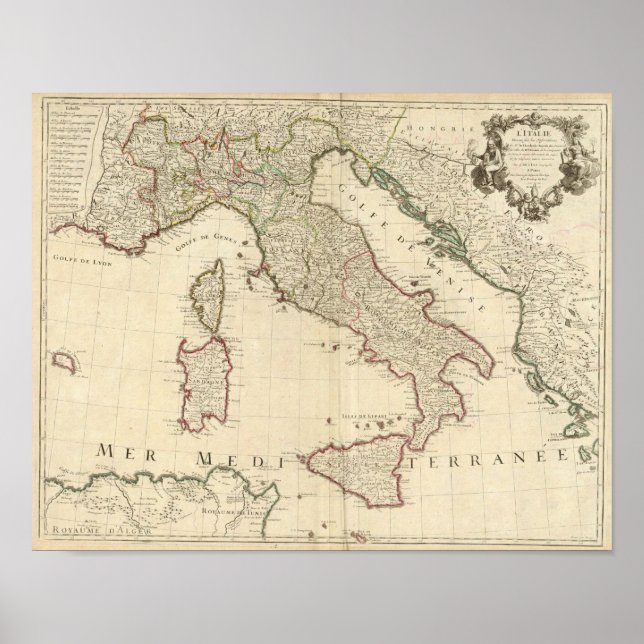 1700 Map of Italy Poster (Front)