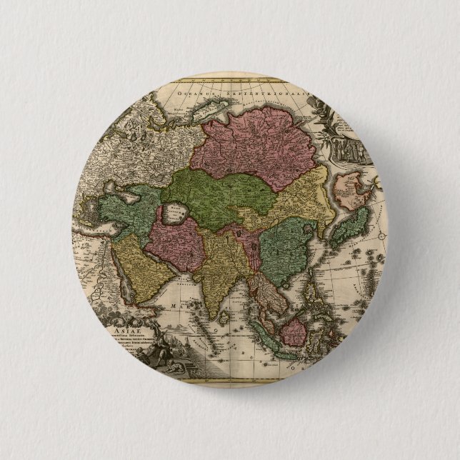 1700's Map of Asia 6 Cm Round Badge (Front)