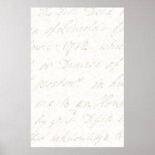 1700s Vintage English Script Ivory Parchment Paper Poster