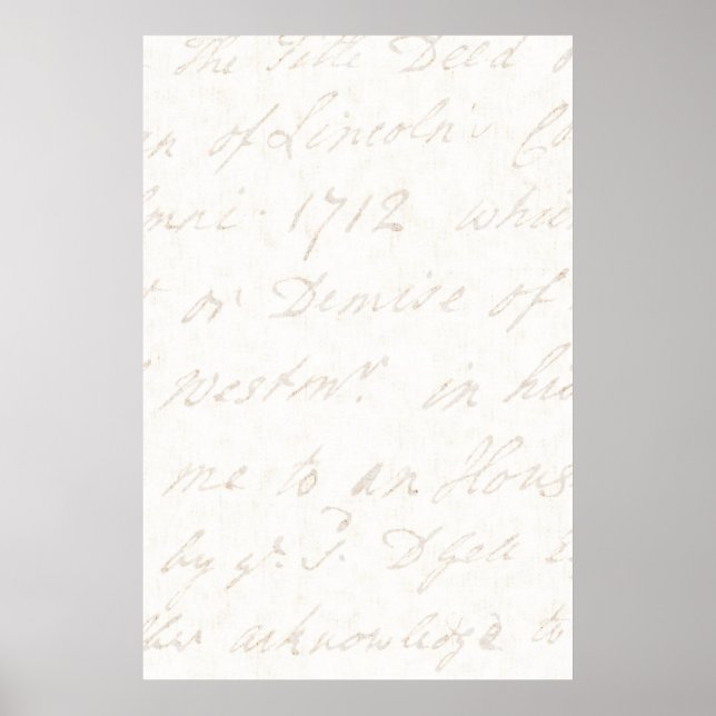 1700s Vintage English Script Ivory Parchment Paper Poster (Front)