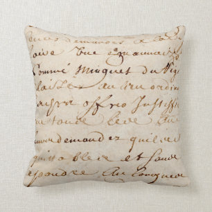 1700s Vintage French Script Grunge Parchment Paper Cushion