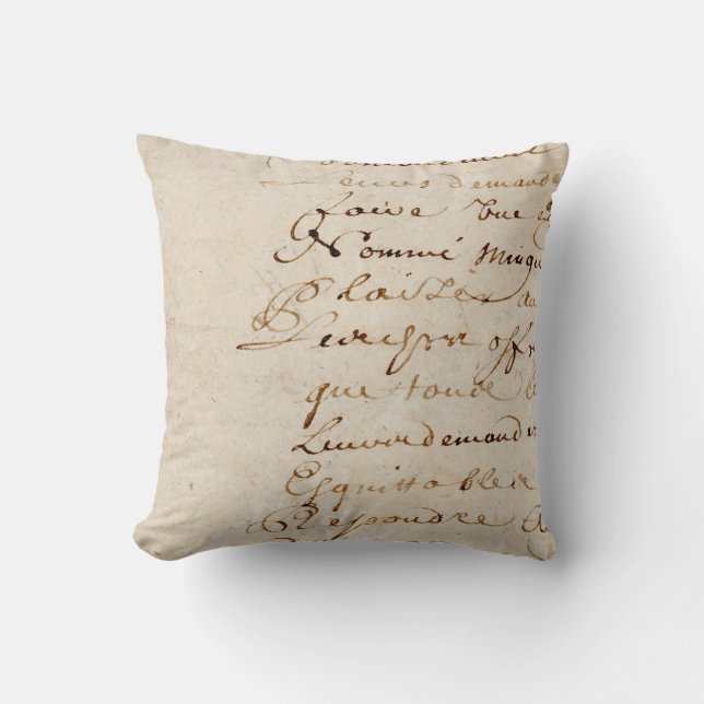 1700s Vintage French Script Retro Parchment Paper Cushion (Front)