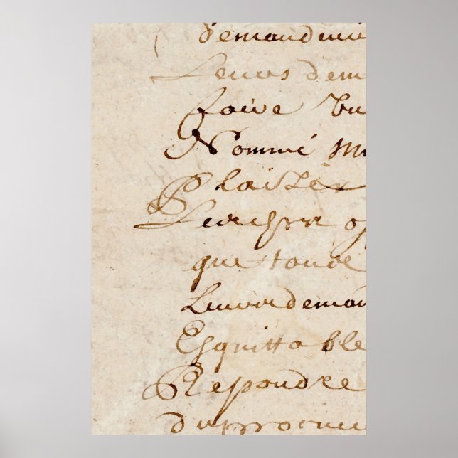 1700s Vintage French Script Retro Parchment Paper Poster (Front)
