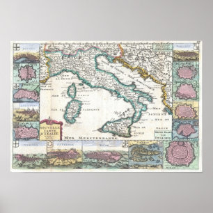 1706 de la Feuille Map of Italy Poster