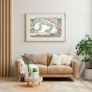 1706 de la Feuille Map of Italy Poster