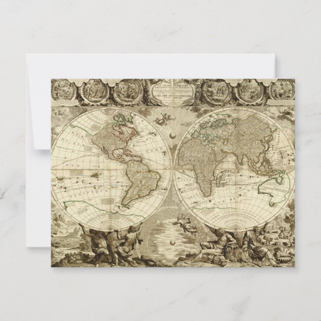 1708 World Map by Jean Baptiste Nolin Invitation (Front)