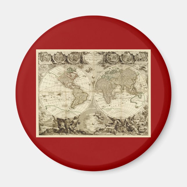 1708 World Map by Jean Baptiste Nolin Magnet (Front)