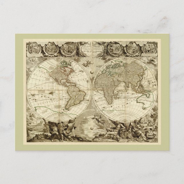 1708 World Map by Jean Baptiste Nolin Postcard (Front)