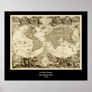 1708 World Map by Jean Baptiste Nolin Poster