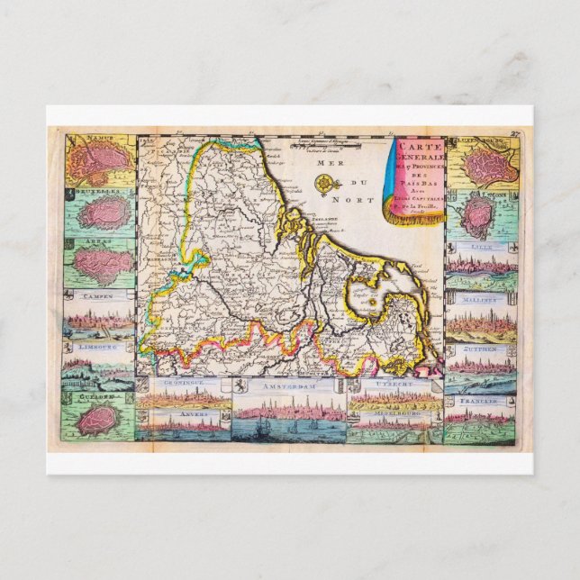 1710 De La Feuille Map of the Netherlands Belgium Postcard (Front)