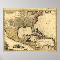 1710 Map of Mexico, Caribbean and North America