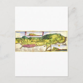 1720 De La Feuille Map and View of Gibraltar Geo Postcard