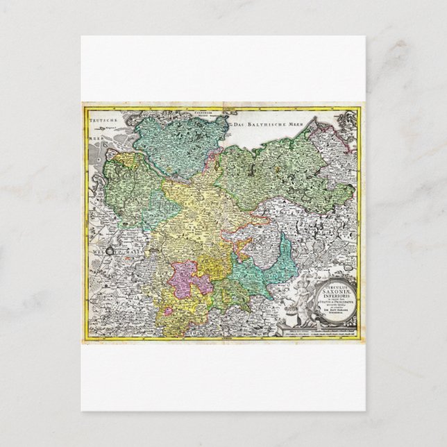 1730 Homann Map of Lower Saxond Berlin Lubeck H Postcard (Front)