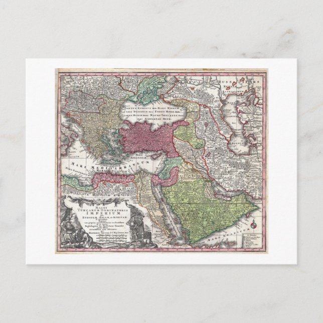 1730 Seutter Map of Turkey (Ottoman Empire) Postcard (Front)