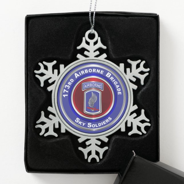 173rd Airborne Brigade  Snowflake Pewter Christmas Ornament (Box)