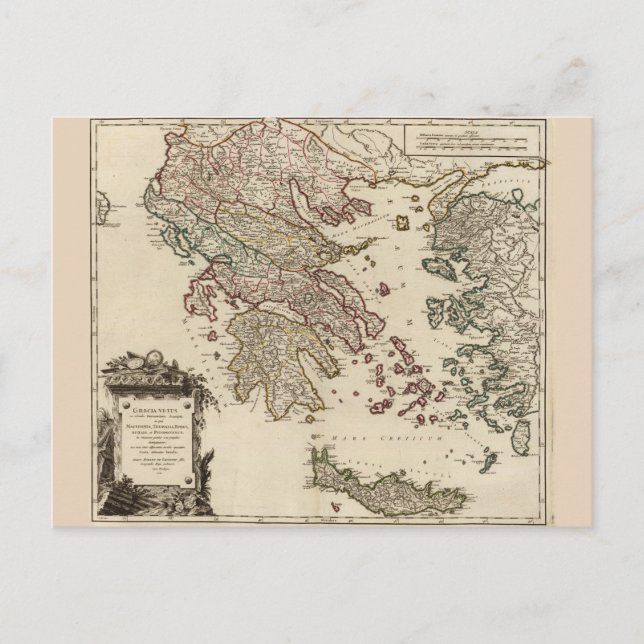 1752 Map of Ancient Greece Postcard (Front)