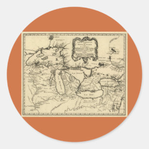 1755 Great Lakes and New France / Canada Map Classic Round Sticker