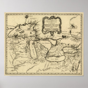 1755 Great Lakes and New France / Canada Map Poster