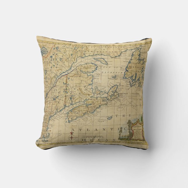 1758 New England & Nova Scotia Map Thomas Kitchin Cushion (Front)