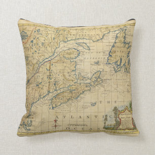 1758 New England & Nova Scotia Map Thomas Kitchin Cushion
