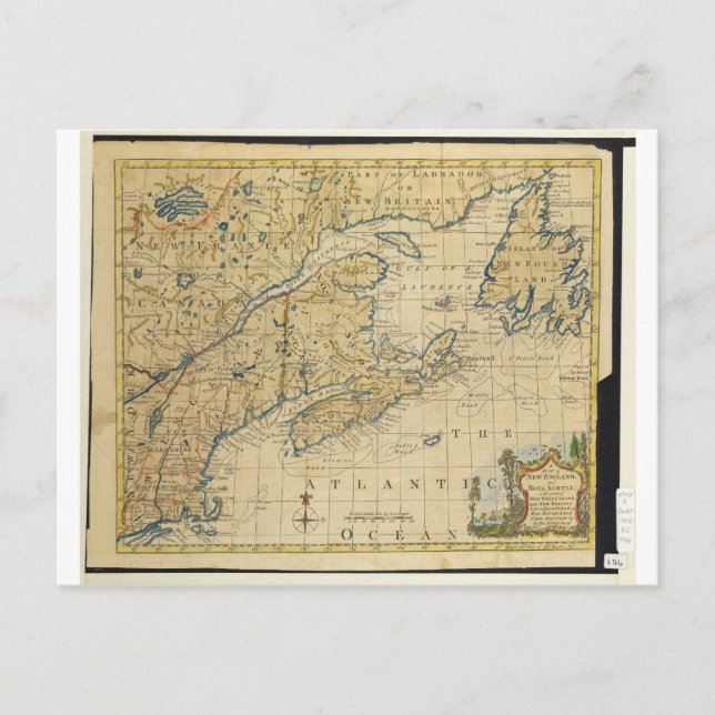1758 New England & Nova Scotia Map Thomas Kitchin Postcard (Front)