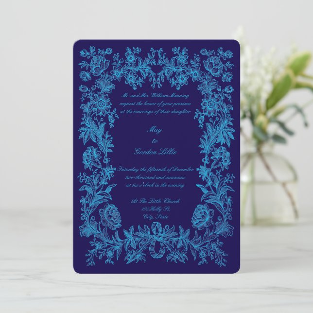 1770 Botanical Floral Border Print Wedding Invitation (Standing Front)