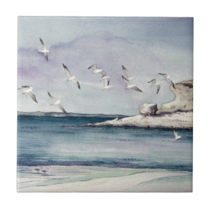 1774 Seagulls at Sandy Beach Tile