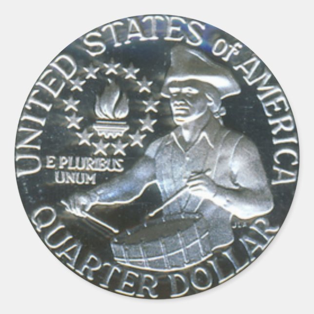 1776-1976 Bicentennial Drummer Boy Quarter Dollar Classic Round Sticker (Front)