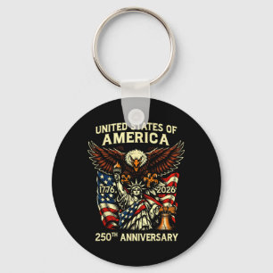 1776-2026 250th Anniversary USA Liberty Eagle Flag Key Ring