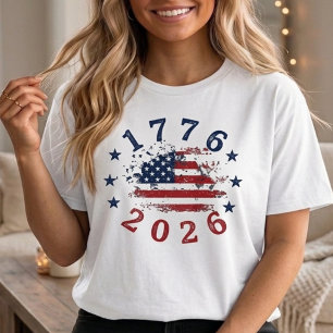 1776 2026 Distressed Flag Star Circle 250th Women T-Shirt