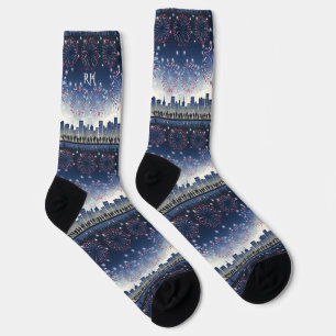 1776–2026 Fireworks Skyline Monogram Celebration Socks