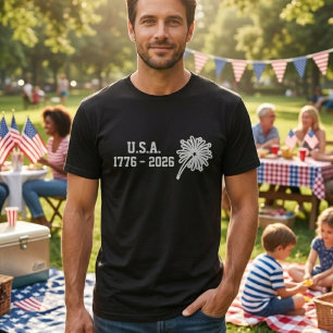 1776-2026 Minimal White Typography Firework T-Shirt
