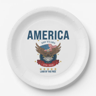 1776 2026 Patriotic Bald Eagle Flag 250 Years Paper Plate