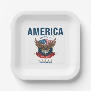 1776 2026 Patriotic Bald Eagle Flag America 250 Paper Plate