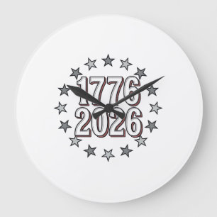 1776 2026 Patriotic Stars Vintage Vector Design_1 Large Clock