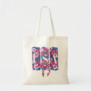 1776 America 4th of July USA Floral Flowers Tote Bag