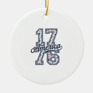 1776 America Floral Patriotic Vintage Vector Desig Ceramic Ornament