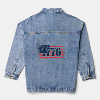 1776 Faded American Flag Patriotic Denim Jacket