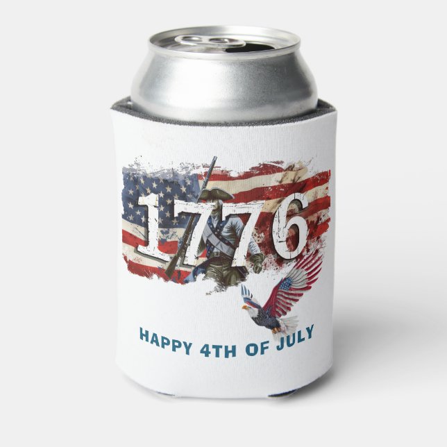 1776 Independence Day American Flag Bald Eagle Can Cooler (Can Back)
