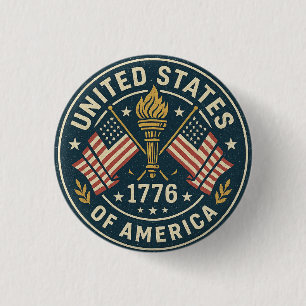 1776 Liberty Torch — Vintage Americana Seal 3 Cm Round Badge