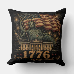 1776 Patriotic American Flag Statue of Liberty Cushion