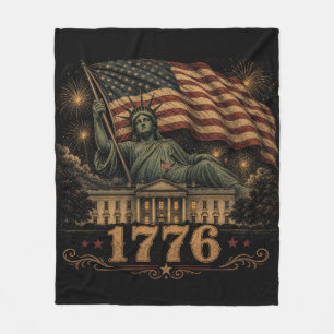 1776 Patriotic American Flag Statue of Liberty Fleece Blanket