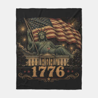 1776 Patriotic American Flag Statue of Liberty Fleece Blanket