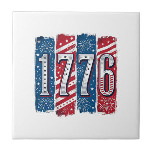 1776 Patriotic Fireworks Vintage Vector Design_1 Ceramic Tile