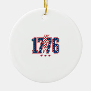 1776 Patriotic Lightning Bolt Vintage Graphic Tee_ Ceramic Ornament