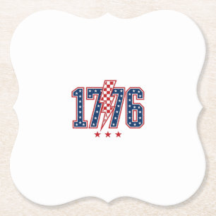 1776 Patriotic Lightning Bolt Vintage Graphic Tee_ Paper Coaster