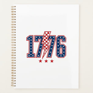 1776 Patriotic Lightning Bolt Vintage Graphic Tee_ Planner